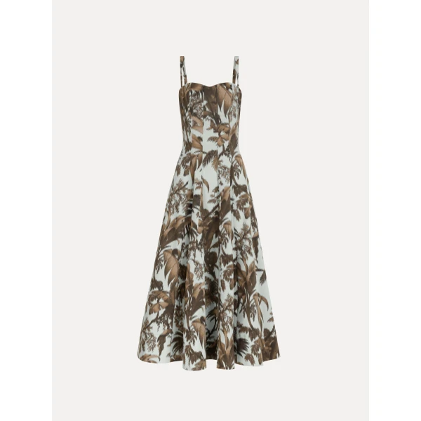 Oscar de la Renta Chiné Palm Leaves Cotton Poplin Dress - Dresses - American Luxury Evening Wear at Coveti