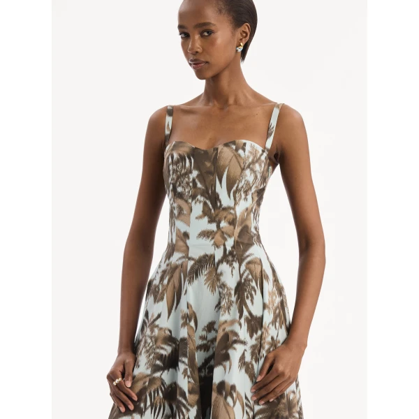 Oscar de la Renta Chiné Palm Leaves Cotton Poplin Dress - Dresses - American Luxury Evening Wear at Coveti