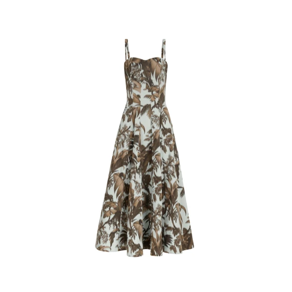 Oscar de la Renta Chiné Palm Leaves Cotton Poplin Dress - Dresses - American Luxury Evening Wear at Coveti
