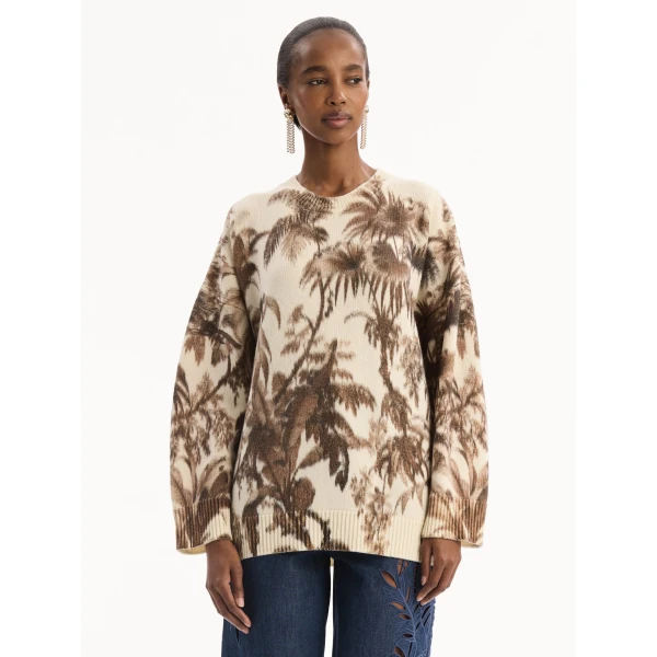 Oscar de la Renta Chiné Palm Leaves Oversized Pullover - Knitwear - American Luxury Evening Wear at Coveti