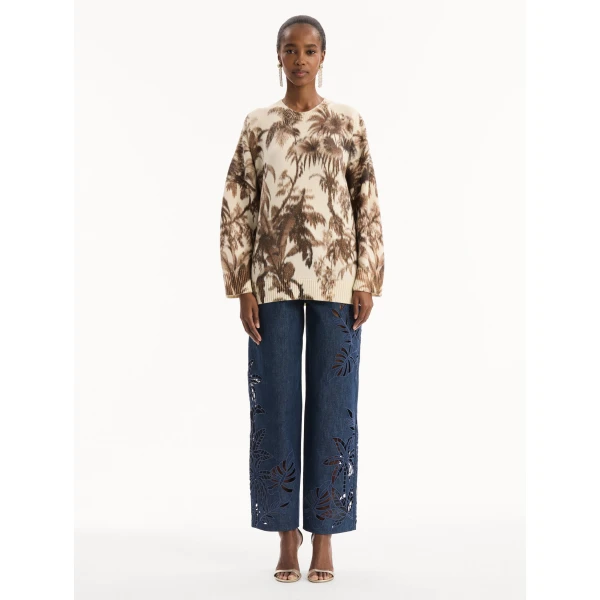 Oscar de la Renta Chiné Palm Leaves Oversized Pullover - Knitwear - American Luxury Evening Wear at Coveti
