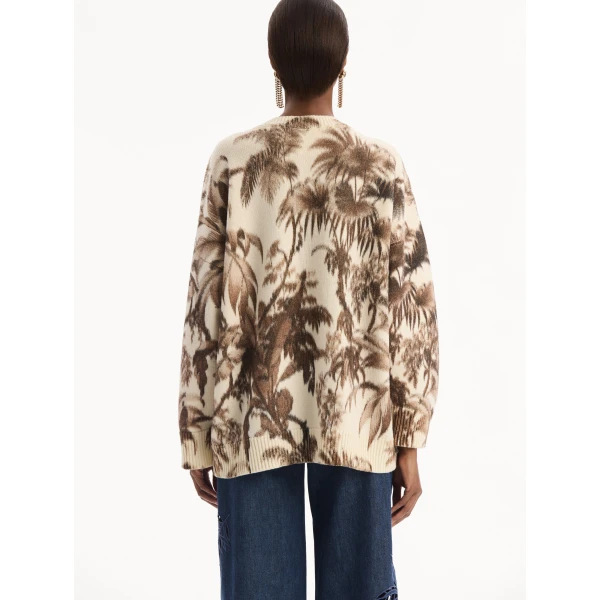 Oscar de la Renta Chiné Palm Leaves Oversized Pullover - Knitwear - American Luxury Evening Wear at Coveti