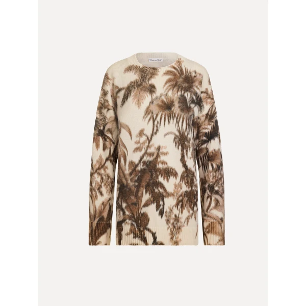 Oscar de la Renta Chiné Palm Leaves Oversized Pullover - Knitwear - American Luxury Evening Wear at Coveti