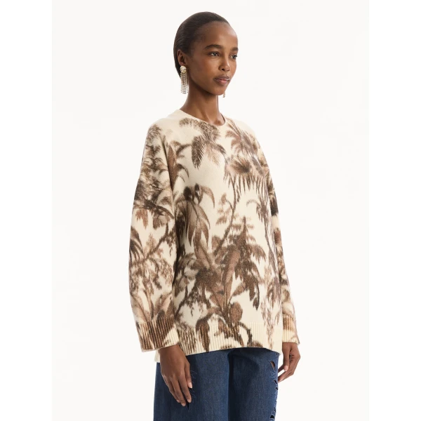 Oscar de la Renta Chiné Palm Leaves Oversized Pullover - Knitwear - American Luxury Evening Wear at Coveti