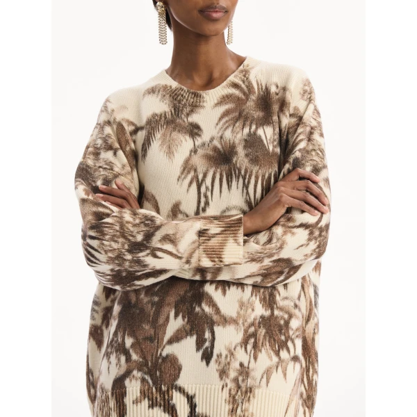 Oscar de la Renta Chiné Palm Leaves Oversized Pullover - Knitwear - American Luxury Evening Wear at Coveti