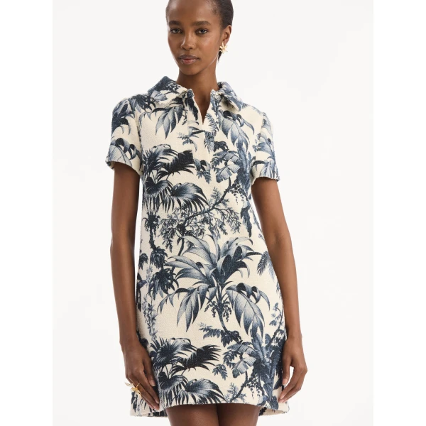Oscar de la Renta Chiné Palm Leaves Shift Dress - Dresses - American Luxury Evening Wear at Coveti