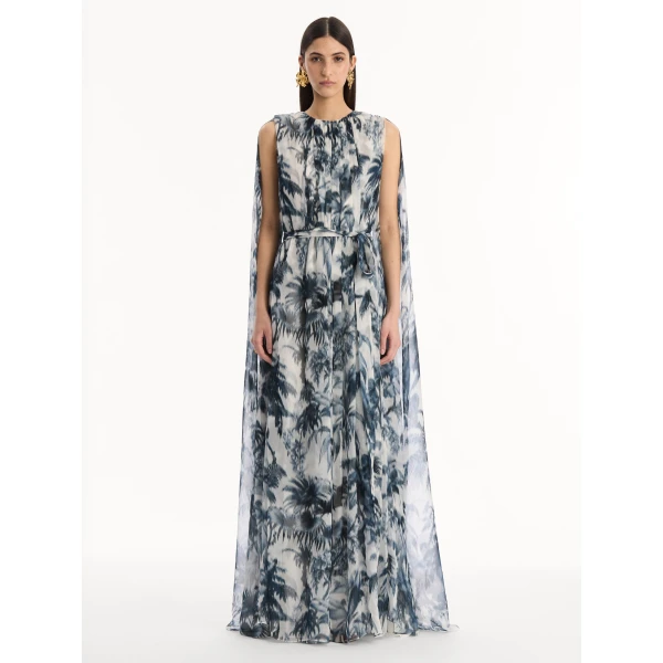 Oscar de la Renta Chiné Palm Leaves Silk Caftan - kimono - American Luxury Evening Wear at Coveti