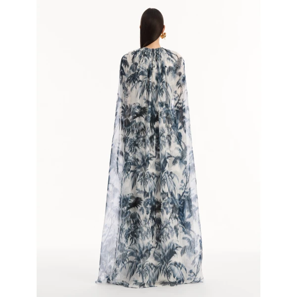 Oscar de la Renta Chiné Palm Leaves Silk Caftan - kimono - American Luxury Evening Wear at Coveti