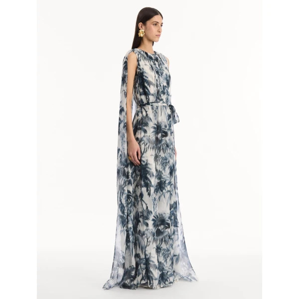 Oscar de la Renta Chiné Palm Leaves Silk Caftan - kimono - American Luxury Evening Wear at Coveti