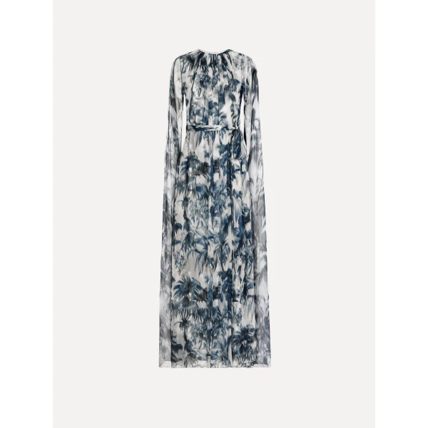 Oscar de la Renta Chiné Palm Leaves Silk Caftan - kimono - American Luxury Evening Wear at Coveti