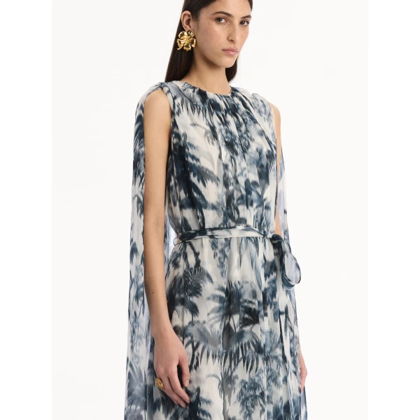 Oscar de la Renta Chiné Palm Leaves Silk Caftan - kimono - American Luxury Evening Wear at Coveti
