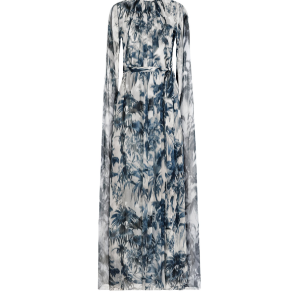 Oscar de la Renta Chiné Palm Leaves Silk Caftan - kimono - American Luxury Evening Wear at Coveti