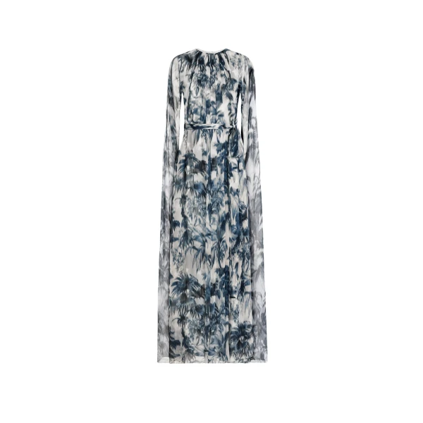 Oscar de la Renta Chiné Palm Leaves Silk Caftan - kimono - American Luxury Evening Wear at Coveti