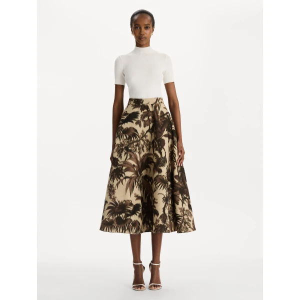 Oscar de la Renta Chiné Palm Leaves Skirt - Skirts - American Luxury Evening Wear at Coveti