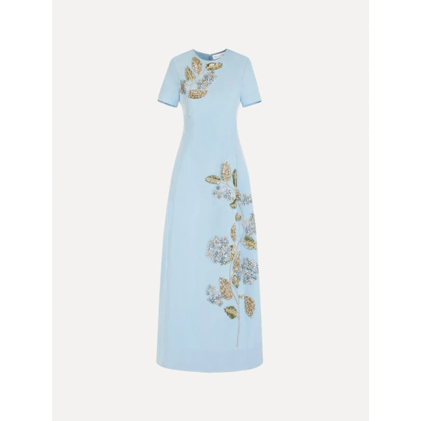 Oscar de la Renta Crystal Flower Embroidered Faille Dress - Dresses - American Luxury Evening Wear at Coveti