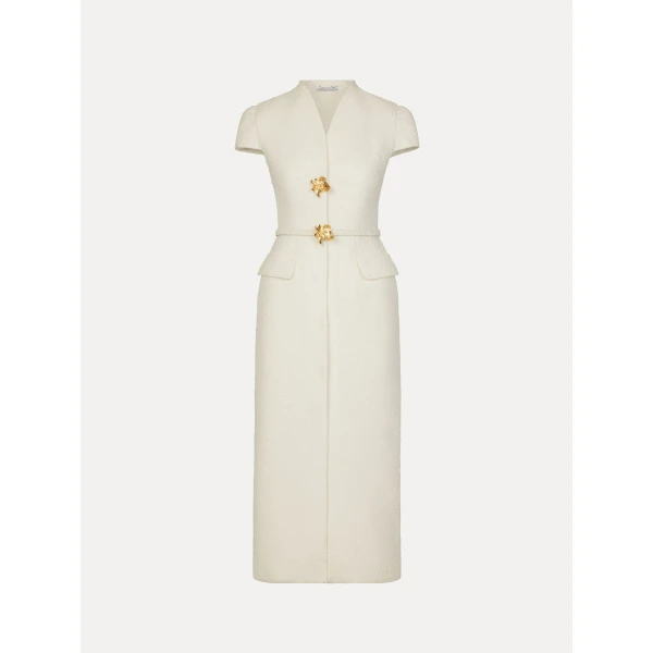 Oscar de la Renta Cyclamen Detailed Wool Tweed Dress - Dresses - American Luxury Evening Wear at Coveti