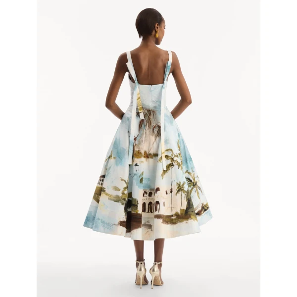 Oscar de la Renta Dominican Landscape Cotton Poplin Sleeveless Dress - Dresses - American Luxury Evening Wear at Coveti