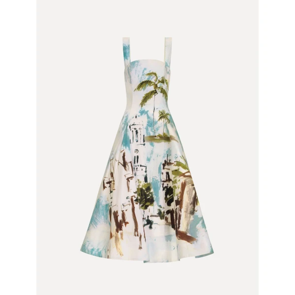 Oscar de la Renta Dominican Landscape Cotton Poplin Sleeveless Dress - Dresses - American Luxury Evening Wear at Coveti