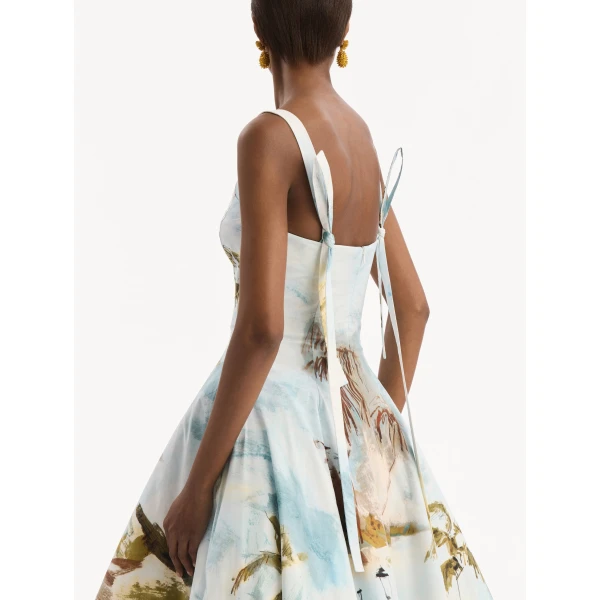 Oscar de la Renta Dominican Landscape Cotton Poplin Sleeveless Dress - Dresses - American Luxury Evening Wear at Coveti