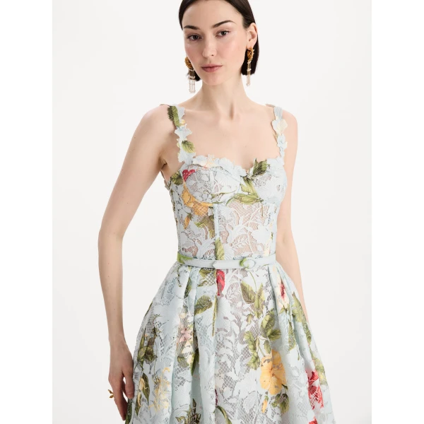 Oscar de la Renta Dominican Mixed Floral Guipure Cocktail Dress - Dresses - American Luxury Evening Wear at Coveti
