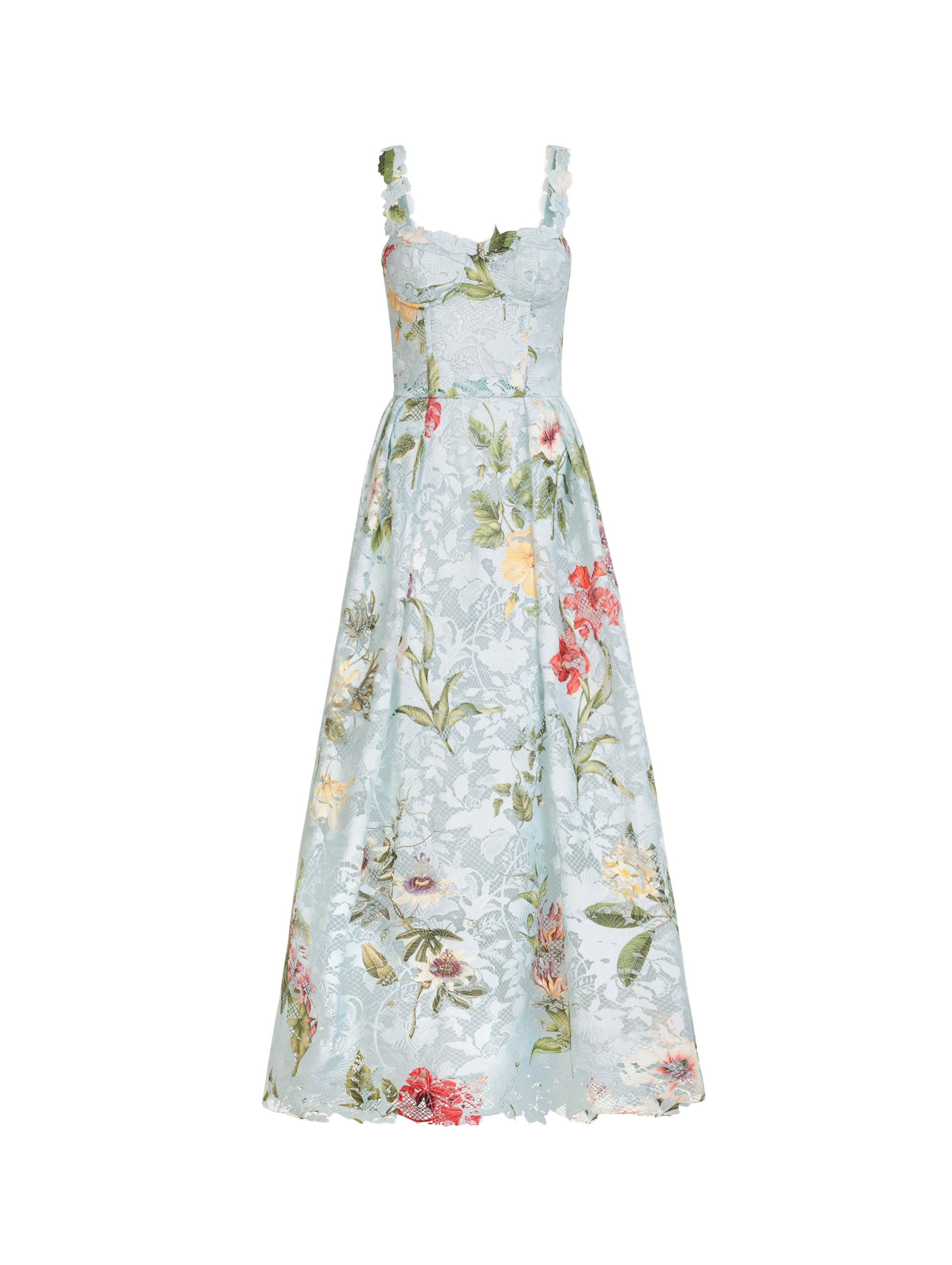 Oscar de la Renta Dominican Mixed Floral Guipure Cocktail Dress
