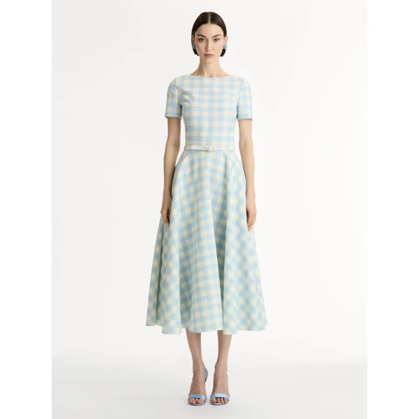 Oscar de la Renta Gingham Wool Blend Dress - Dresses - American Luxury Evening Wear at Coveti