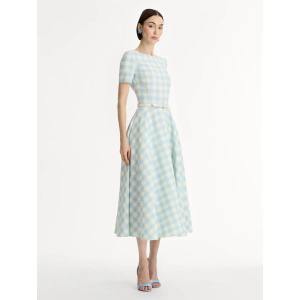Oscar de la Renta Gingham Wool Blend Dress - Dresses - American Luxury Evening Wear at Coveti