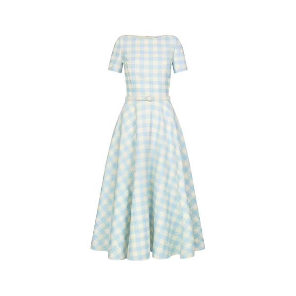 Oscar de la Renta Gingham Wool Blend Dress - Dresses - American Luxury Evening Wear at Coveti