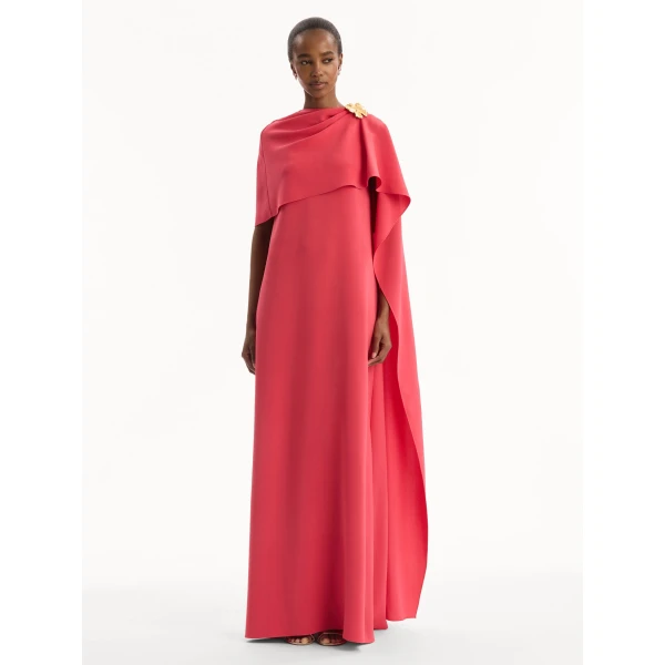 Oscar de la Renta Hibiscus Brooch Georgette Caftan - kimono - American Luxury Evening Wear at Coveti