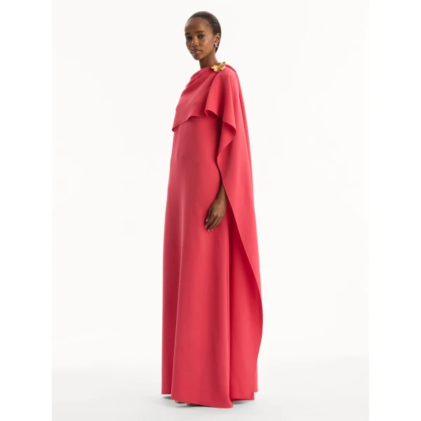 Oscar de la Renta Hibiscus Brooch Georgette Caftan - kimono - American Luxury Evening Wear at Coveti