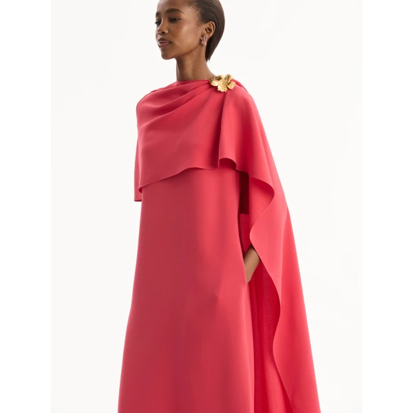 Oscar de la Renta Hibiscus Brooch Georgette Caftan - kimono - American Luxury Evening Wear at Coveti
