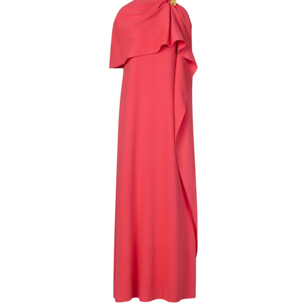 Oscar de la Renta Hibiscus Brooch Georgette Caftan - kimono - American Luxury Evening Wear at Coveti