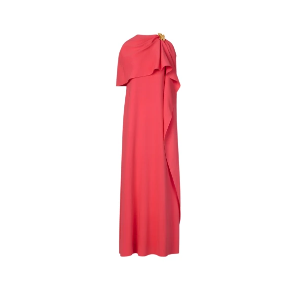 Oscar de la Renta Hibiscus Brooch Georgette Caftan - kimono - American Luxury Evening Wear at Coveti