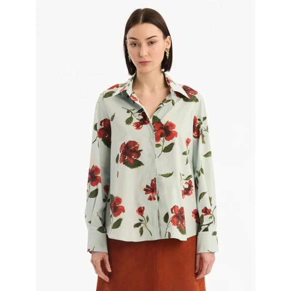 Oscar de la Renta Hibiscus Cotton Poplin Blouse - Tops - American Luxury Evening Wear at Coveti
