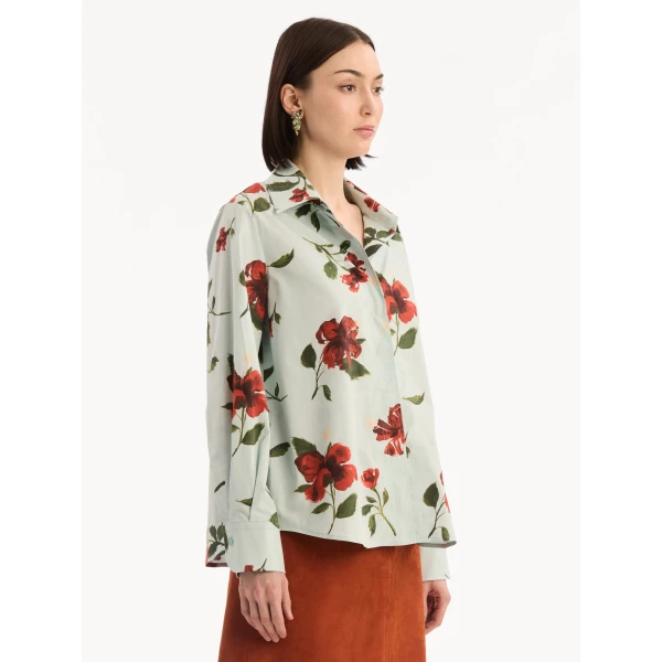 Oscar de la Renta Hibiscus Cotton Poplin Blouse - Tops - American Luxury Evening Wear at Coveti
