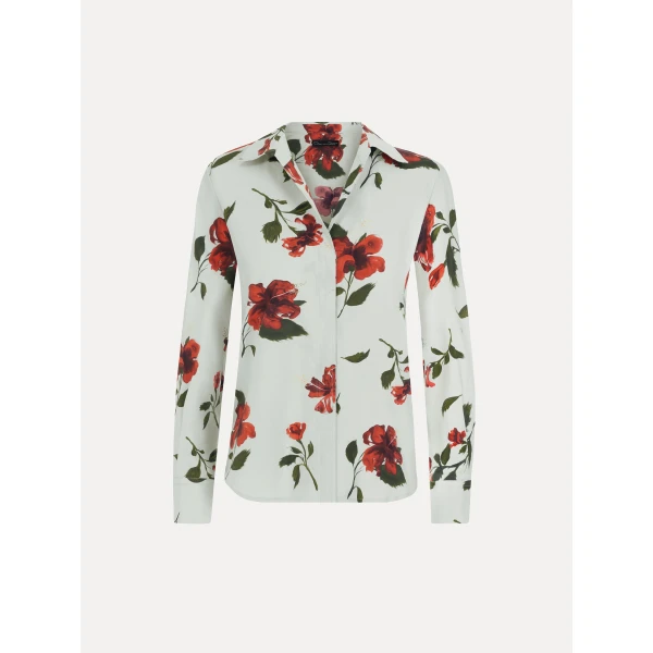 Oscar de la Renta Hibiscus Cotton Poplin Blouse - Tops - American Luxury Evening Wear at Coveti