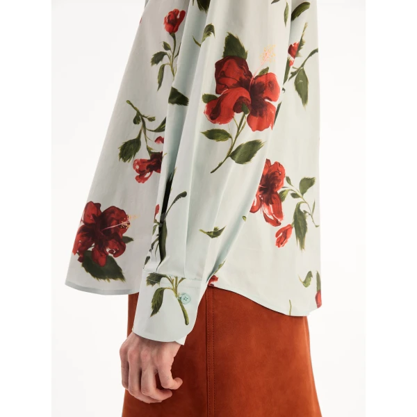 Oscar de la Renta Hibiscus Cotton Poplin Blouse - Tops - American Luxury Evening Wear at Coveti