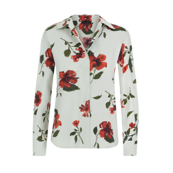 Oscar de la Renta Hibiscus Cotton Poplin Blouse - Tops - American Luxury Evening Wear at Coveti
