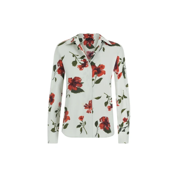 Oscar de la Renta Hibiscus Cotton Poplin Blouse - Tops - American Luxury Evening Wear at Coveti