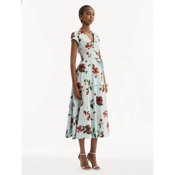 Oscar de la Renta Hibiscus Cotton Poplin Wrap Dress - Dresses - American Luxury Evening Wear at Coveti