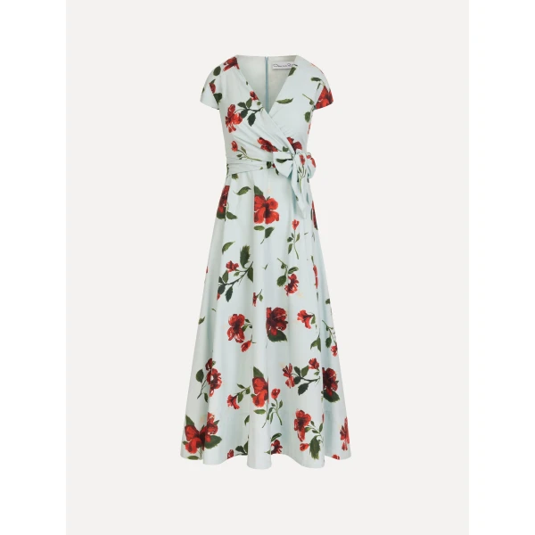 Oscar de la Renta Hibiscus Cotton Poplin Wrap Dress - Dresses - American Luxury Evening Wear at Coveti