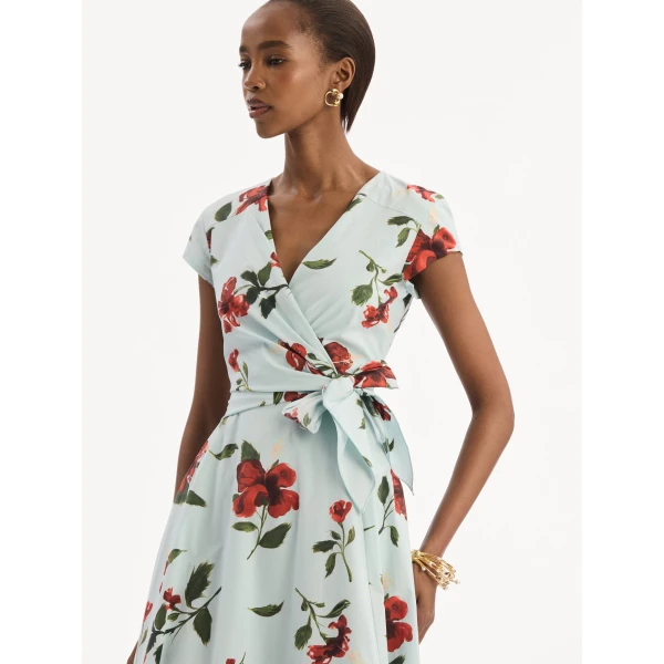 Oscar de la Renta Hibiscus Cotton Poplin Wrap Dress - Dresses - American Luxury Evening Wear at Coveti