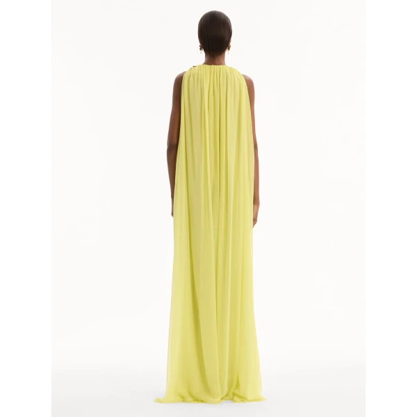 Oscar de la Renta Hibiscus Detail Silk Chiffon Caftan - kimono - American Luxury Evening Wear at Coveti