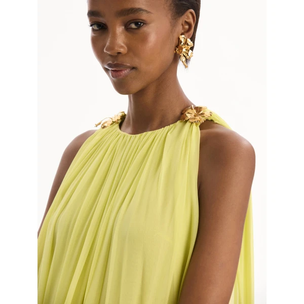 Oscar de la Renta Hibiscus Detail Silk Chiffon Caftan - kimono - American Luxury Evening Wear at Coveti