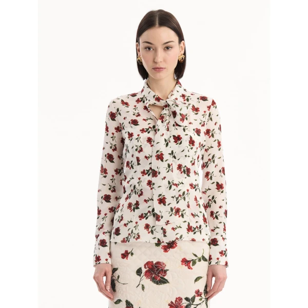 Oscar de la Renta Hibiscus Silk Chiffon Blouse - Tops - American Luxury Evening Wear at Coveti