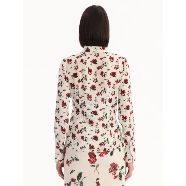 Oscar de la Renta Hibiscus Silk Chiffon Blouse - Tops - American Luxury Evening Wear at Coveti