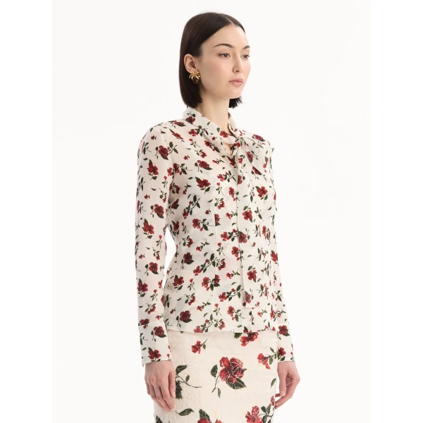 Oscar de la Renta Hibiscus Silk Chiffon Blouse - Tops - American Luxury Evening Wear at Coveti