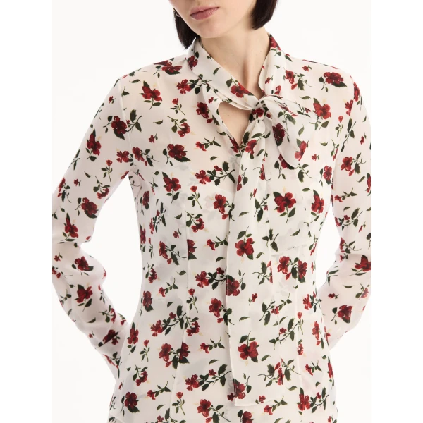 Oscar de la Renta Hibiscus Silk Chiffon Blouse - Tops - American Luxury Evening Wear at Coveti