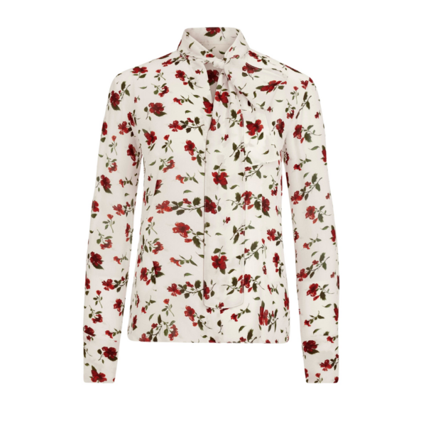 Oscar de la Renta Hibiscus Silk Chiffon Blouse - Tops - American Luxury Evening Wear at Coveti