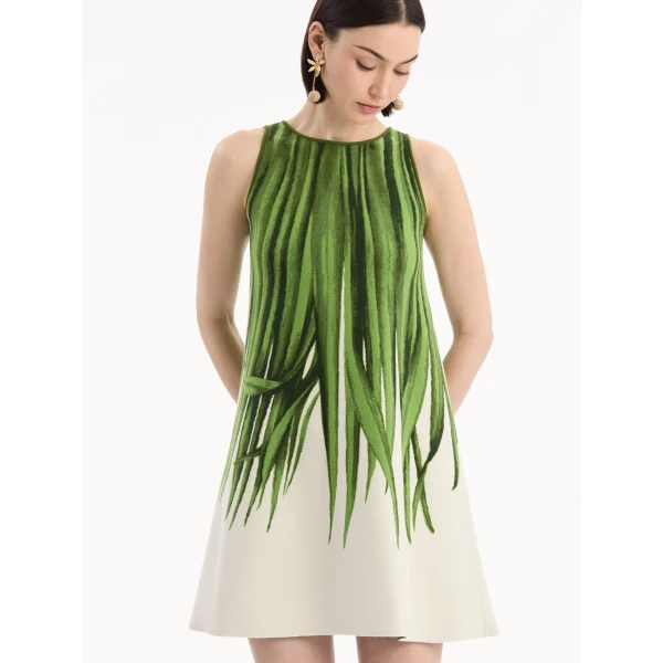 Oscar de la Renta Palm Leaves Jacquard Shift Dress - Dresses - American Luxury Evening Wear at Coveti
